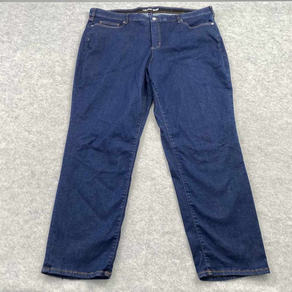 Lands' End Straight Leg Jeans Womens 26W (44x30) Blue Dark Wash Stretch Denim